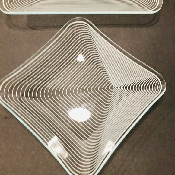 Vtg Lausitzer Glas Kristall Op Art Pair of Crystal Trays 5”-5 and 7.5”-7.5” - Picture 6 of 6